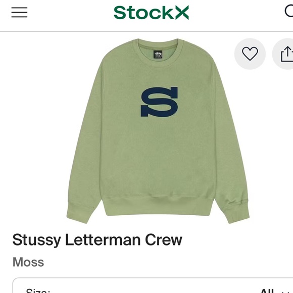 STUSSY Letterman Crew ‘Moss’ Crewneck Sweater - Picture 1 of 7